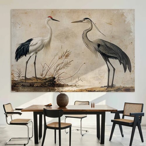  XXL slika - Birds from an old engraving - vintage-style illustration depicting a heron and a crane 130x87 Slike