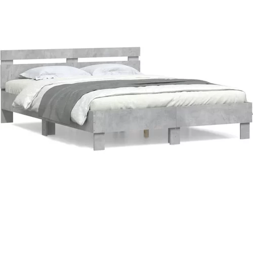  Okvir kreveta s uzglavljem siva boja betona 140x190 cm drveni