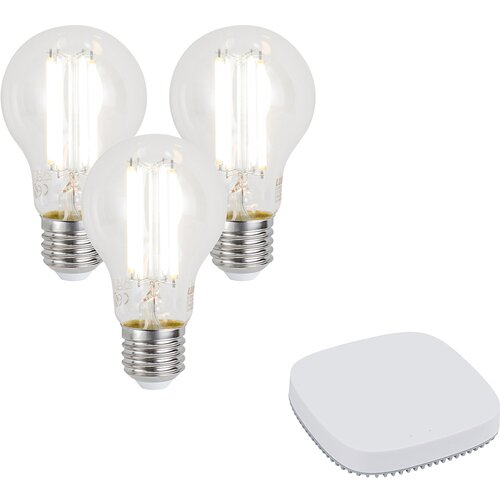 QAZQA Set van 3 smart E27 dimbare LED lamp A60 7W 806LM 2700-6500K incl. Zigbee Smart Hub Cene