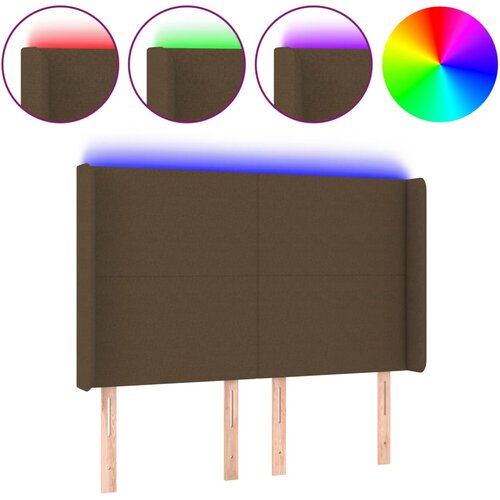 Maison Chic LED Posteljno vzglavje - Vzglavna omarica - Nočna omarica temno rjavo 147x16x118/128 cm blago, (21710421) Slike