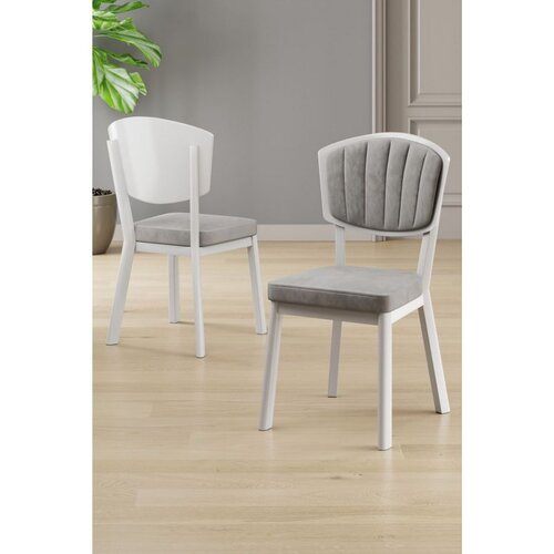 Hanah home set trpezarijskih stolica Nape 4 kom, siva tkanina Babyface, bele metalne noge Cene