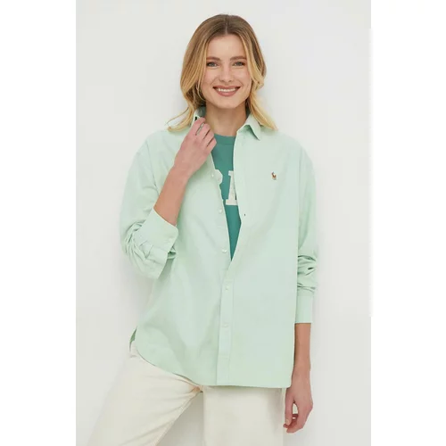 Polo Ralph Lauren Bombažna srajca ženska, zelena barva