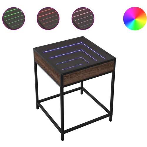 vidaXL Klubska mizica z neskončnimi LED rjavi hrast 40x40x51 cm, (21323618) Cene