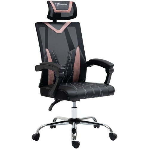 Vinsetto Ergonomski pisarniški stol z mrežasto tkanino, ledveno in vratno oporo, nastavljivo višino in nagibanjem, 58x62,5x112-120cm, roza, (20727984) Cene