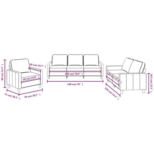  3-dijelni set sofa s jastucima smeđi od tkanine Slike