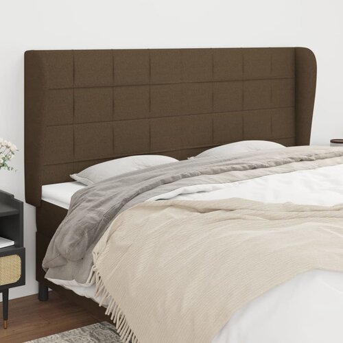 VidaXL Vzglavje z u&amp;scaron;esi temno rjav 163x23x118/128 cm blago Slike