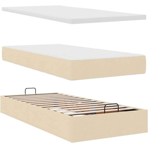 VidaXL Otomanski okvir kreveta s madracima krem 160x200cm od tkanine Slike