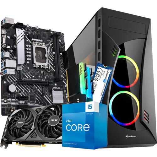 GNC GAMER PUNISHER, B660, i5-14400F 2.5GHz, RTX 3060 12GB, 32 GB DDR4, 1 TB NVMe SSD, 500W PSU, kući&amp;scaron;te Sharkoon gaming Slike