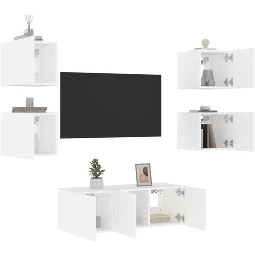vidaXL Komplet TV omaric LED 6-delni bel inženirski les Cene