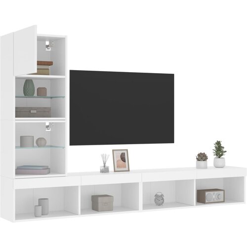 vidaXL Komplet TV omaric LED 4-delni bel inženirski les Cene