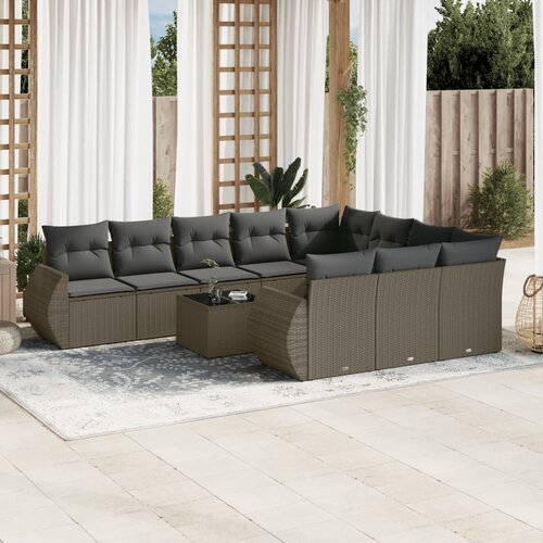 vidaXL 11-dijelni set vrtnih sofa poliratan s jastucima svijetlosivi Cijene