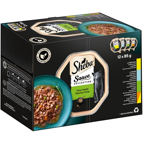  Večkratno pakiranje Sheba različice pladnji 12 x 85 g - Sauce Collection (kunec in zelenjava; postrv in zeli&scaron;ča; pi&scaron;čanec; puran in pi&scaron;čanec ter zelenjava) Cijene