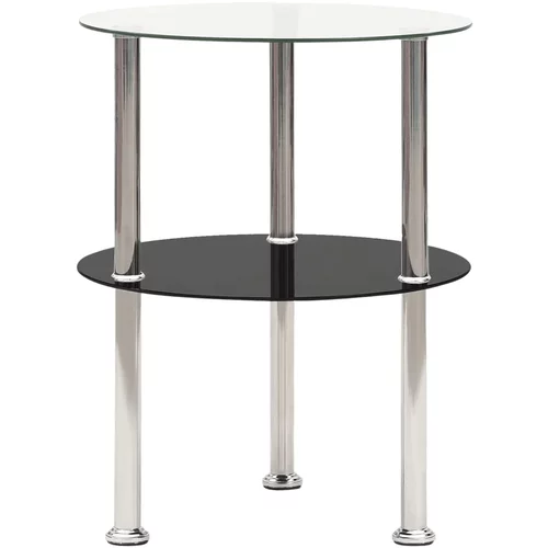  Bočni stolić s 2 razine prozirni/crni 38 cm od kaljenog stakla