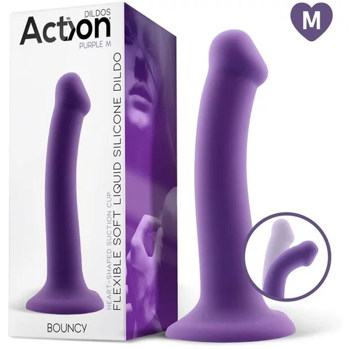 Action bouncy liquid silicone dildo hiper flexible 7" 18 cm size m purple
