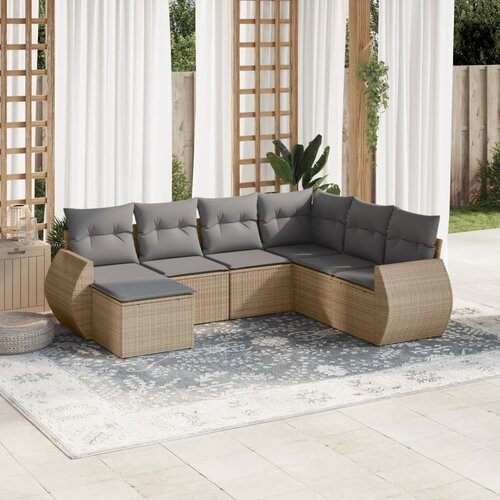 vidaXL 7-dijelni set vrtnih sofa od poliratana s jastucima bež Cijene