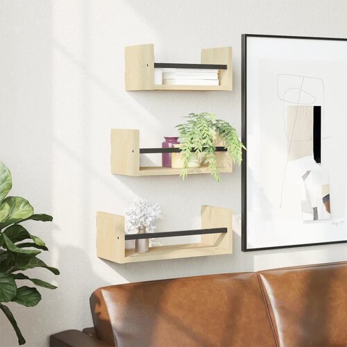  The Living Store Komplet stenskih polic s prečkami 3-delni sonoma hrast inž. les - Komplet Stenskih Polic, (21444253) Cene