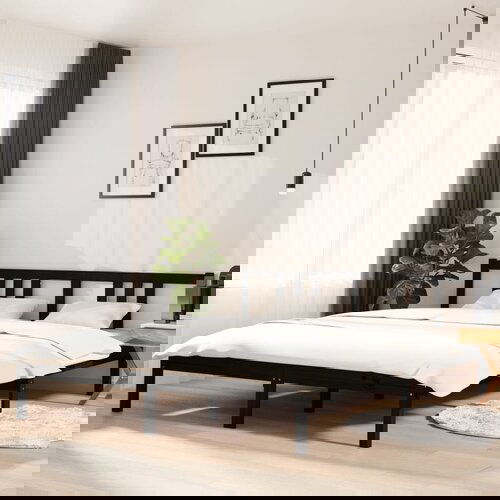 The Living Store Posteljni okvir črn iz trdnega lesa 160x200 cm - Posteljni Okvir, (21524954) Slike