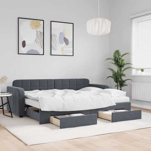 VidaXL Izvlečna dnevna postelja s predali temno siva 80x200 cm žamet Slike