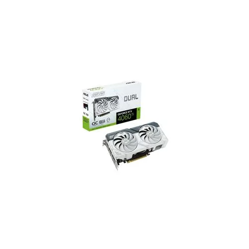 Asus Video Card NVidia Dual GeForce RTX 4060 Ti White OC Edition 8GB GDDR6 VGA with two powerful Axial-tech fans and a 2.5-slot design for broad compatibility, PCIe 4.0, 1xHDMI 2.1a, 3xDisplayPort 1.4a - 90YV0J42-M0NA00