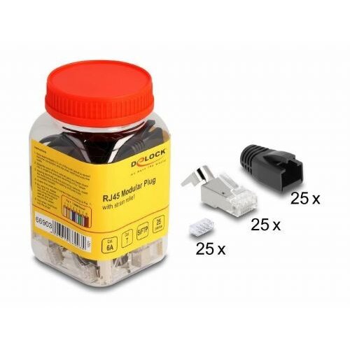Delock RJ45 Modular Plug with strain relief Cat.6A, Cat.7 and bend protection boots 25 pcs set Cijene