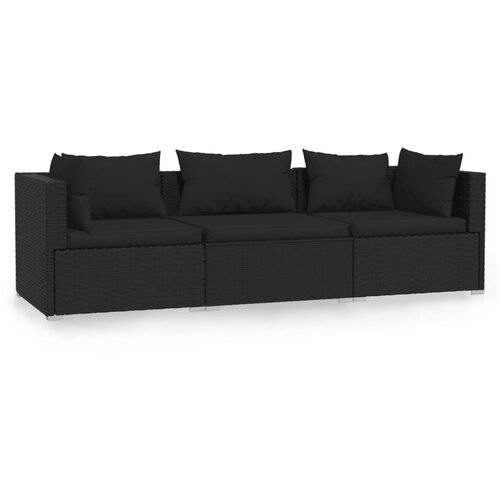 Maison Chic kavč - Sofa - Kanape trosed z blazinami črn poli ratan, (21727156) Cene