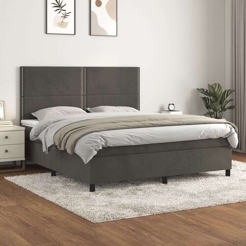  Box spring postelja z vzmetnico temno siva 160x200 cm žamet, (20899609) Cene
