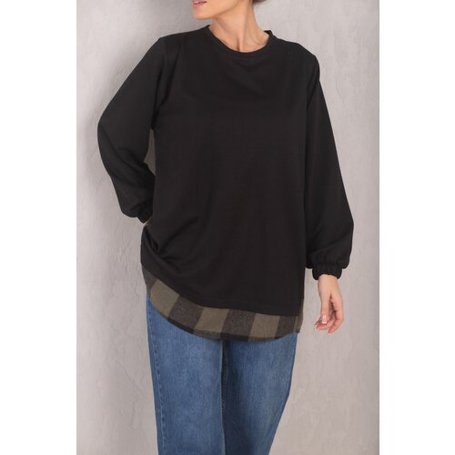 armonika Women's Dark Khaki Back Plaid Pattern Sweatshirt Slike