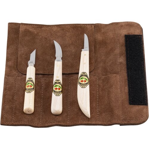 Kirschen Schnitzmessersatz in Velourleder-Rolltasche Slike