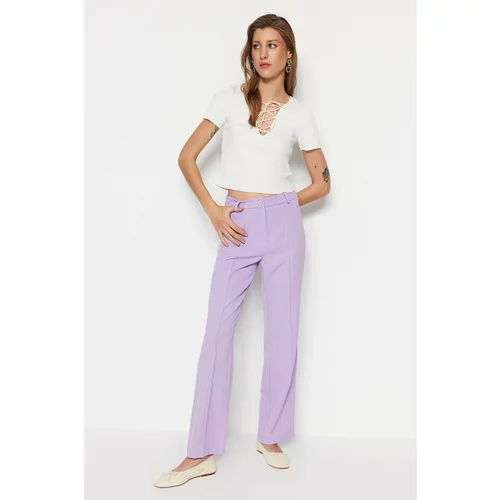 Trendyol Lilac Straight High Waist Ribbed Stitched Woven Trousers