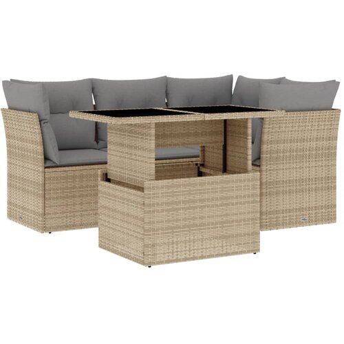  5-dijelni vrtni set sofa s jastucima bež od poliratana 100 x 55 x 73 cm Slike