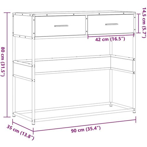 VidaXL Konzolni stol boja hrasta 90x35x80 cm konstruirano drvo Slike