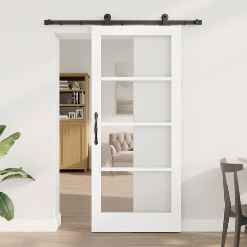 vidaXL Drsna vrata s kompletom strojne opreme "ORKDAL" bela 86x198.5 cm, Notranja vrata s steklom "ORKDAL" bela 86x198.5x4 cm Cene