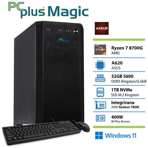 PCPLUS namizni računalnik Magic Ryzen 7 8700G/32GB/SSD 1TB/NVMe/Integrirana AMD Radeon 780M/brez OS/147242 + tipkovnica + mi&scaron;ka Cene
