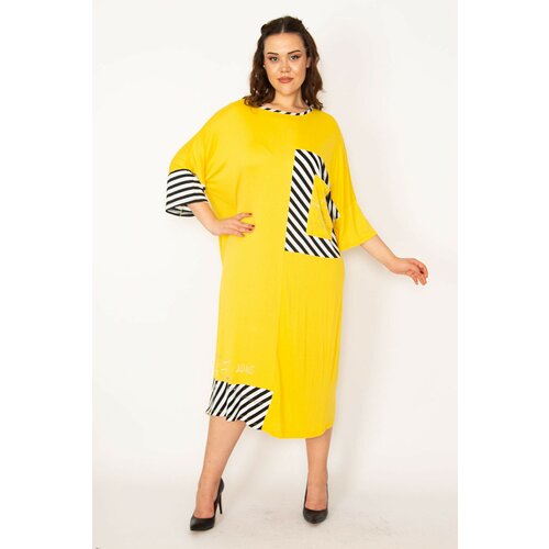 Şans Women's Plus Size Yellow Stone Detailed Line Garnish Dress Slike