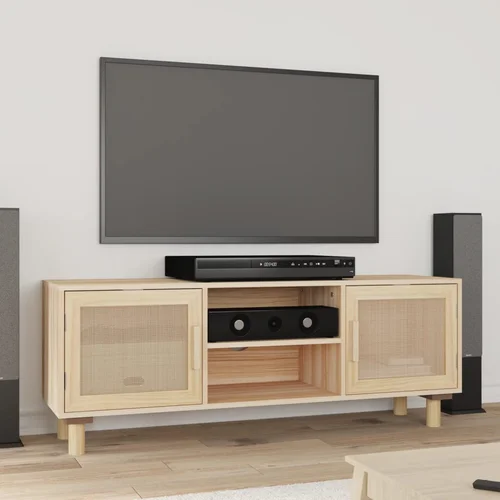 The Living Store TV omarica Rjavo 105x30x40 cm trdna borovina in naravni ratan - TV Omarica, (21427965)