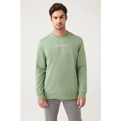 Avva Aqua Green Crew Neck Printed Cotton Regular Fit Sweatshirt.