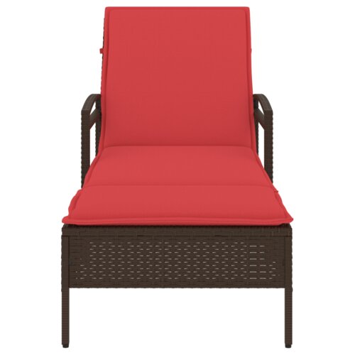 VidaXL Ležaljka na suncu s jastučićem smeđa 63x200x81 cm Poli ratan Slike