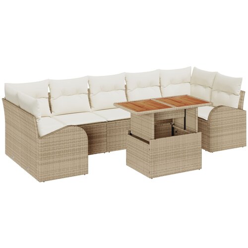 vidaXL 8-dijelni set vrtne sofe s jastučićima bež poly rattan, 2-sjedalo vrtna sofo s prostorom za pohranu i jastučićima bež poly rattan Cijene