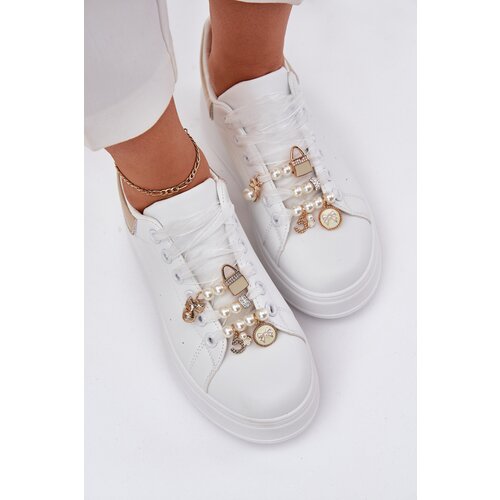 Boto Women's Platform Sneakers With Ribbons White-Gold Ocerdia Cene