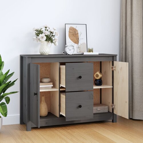  Komoda siva 100 x 35 x 74 cm od masivne borovine Slike
