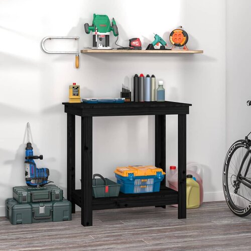 VidaXL Radni stol Crna 80 x 50 x 80 cm od masivne borovine Slike