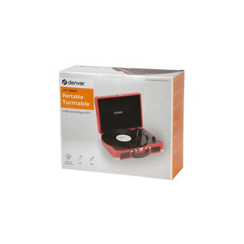 Denver gramofon VPL-120 , USB, zvučnici 2 x 1W, audio out, 331/3rpm, 45rpm or 78rpm, PC recording,crveni Cijene