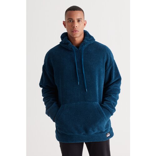 AC&Co / Altınyıldız Classics Men's Oil Oversize Wide-Fit Hooded Sherpa Sweatshirt Fleece Slike