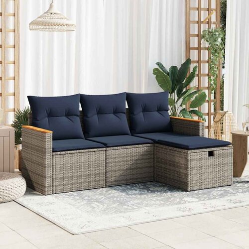 vidaXL 4-dijelni set vrtnih sofa od poliratana s jastucima sivi Cijene