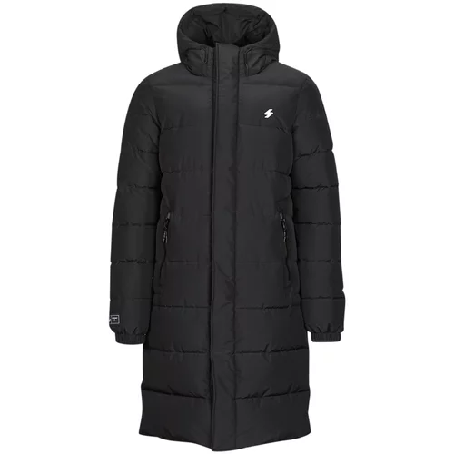 Superdry HOODED LONGLINE SPORTS PUFFER Crna