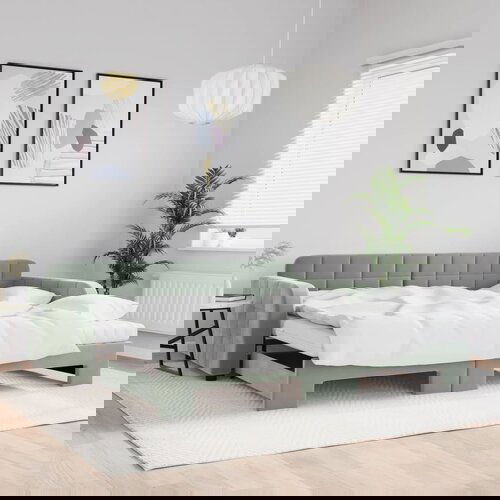  The Living Store Izvlečna dnevna postelja z vzmetnico sv. siva 100x200 cm blago - Izvlečna Dnevna Postelja, (21508536) Cene