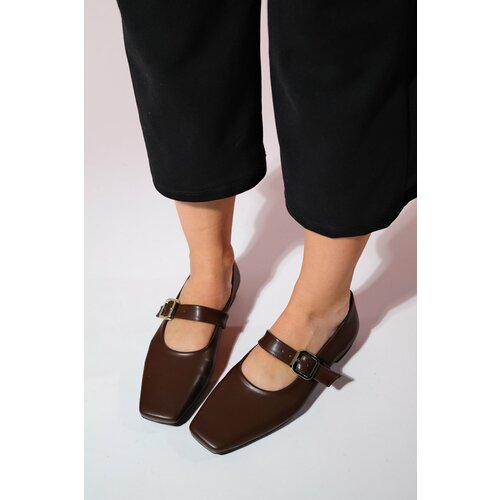 LuviShoes BLUFF Brown Skin Flat Toe Women's Flat Shoes Cene