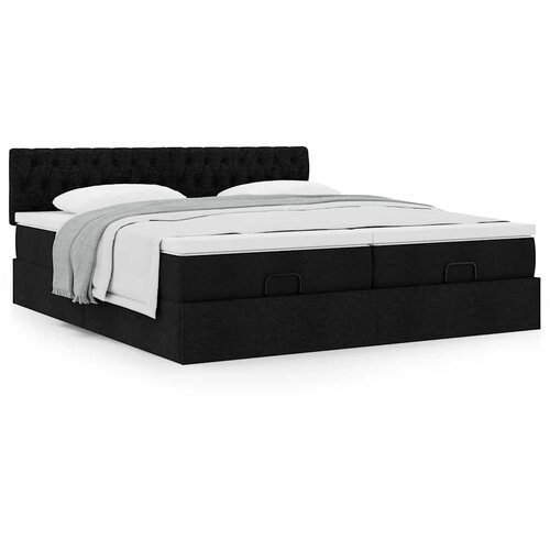 VidaXL Otomanski posteljni okvir z vzmetnicami črn 200x200 cm blago Slike