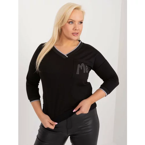 Fashion Hunters Plus size black casual blouse with pocket