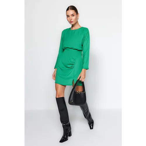 Trendyol Green Straight Cut Mini Woven Dress with Pleats